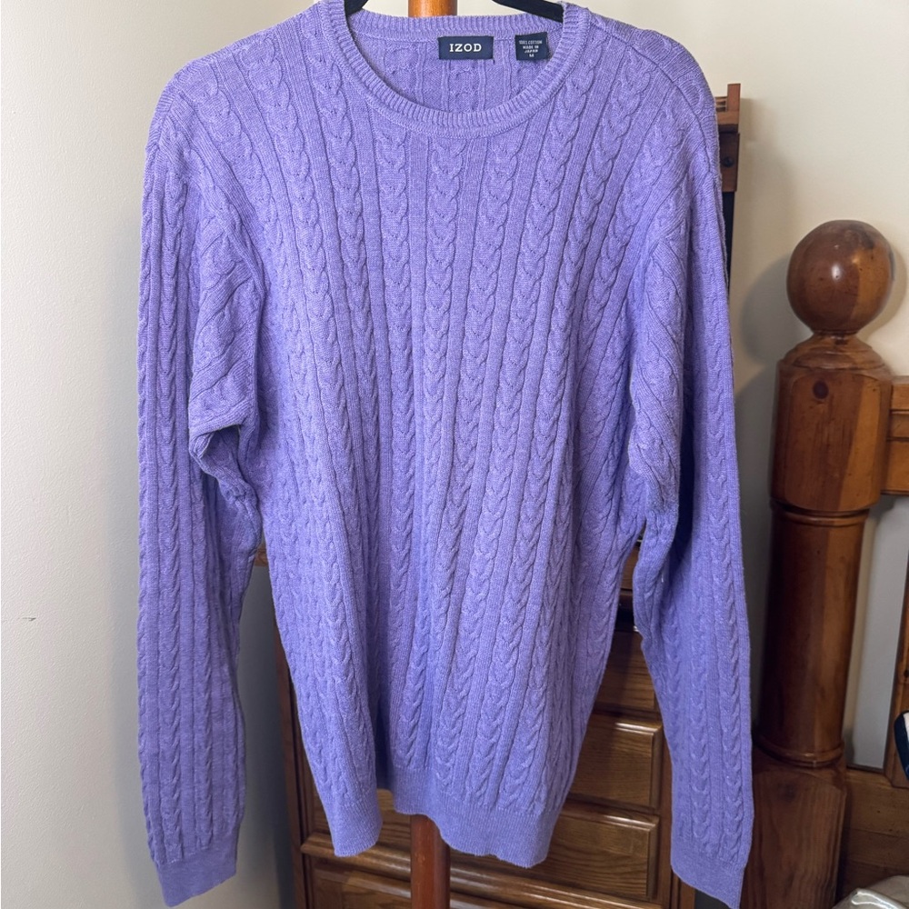 IZOD Men's Lavender Cable Knit Sweater